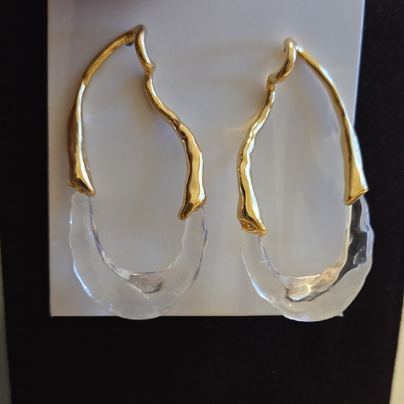 Gold Clear RESIN Lucite Hoop Earrings. Designer LOOKS 4 LESS New Top Seller - Picture 3 of 6